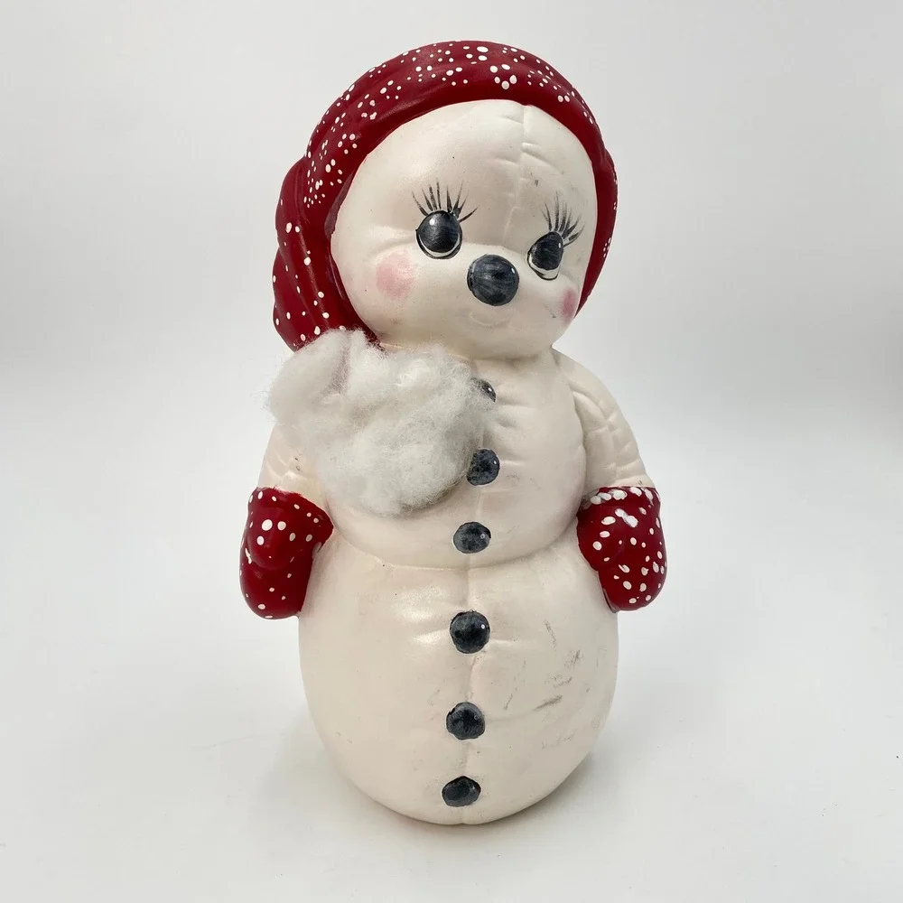 Vintage 1986 Kimple Mold‎ Ceramic Snowman Santa Red Pom Pom Hat Hand Painted 9